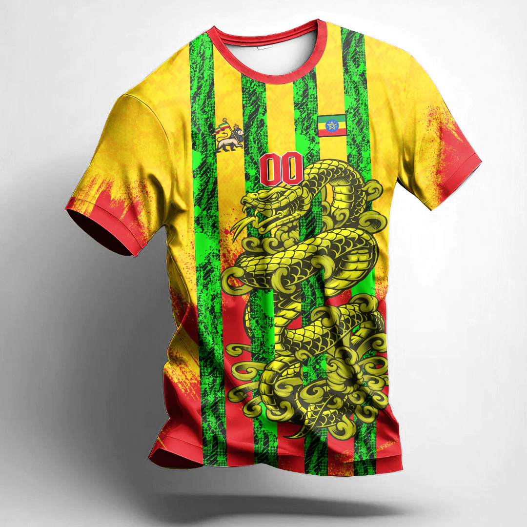 African T-shirt – (Custom) Africa Clothing Ethiopia Yellow Version Snake...