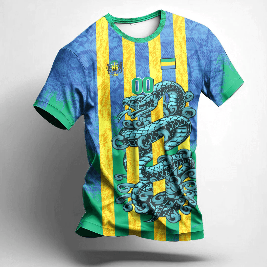African T-shirt – (Custom) Africa Clothing Gabon Blue Version Snake...