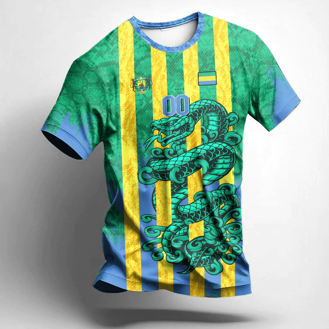 African T-shirt – (Custom) Africa Clothing Gabon Green Version Snake...