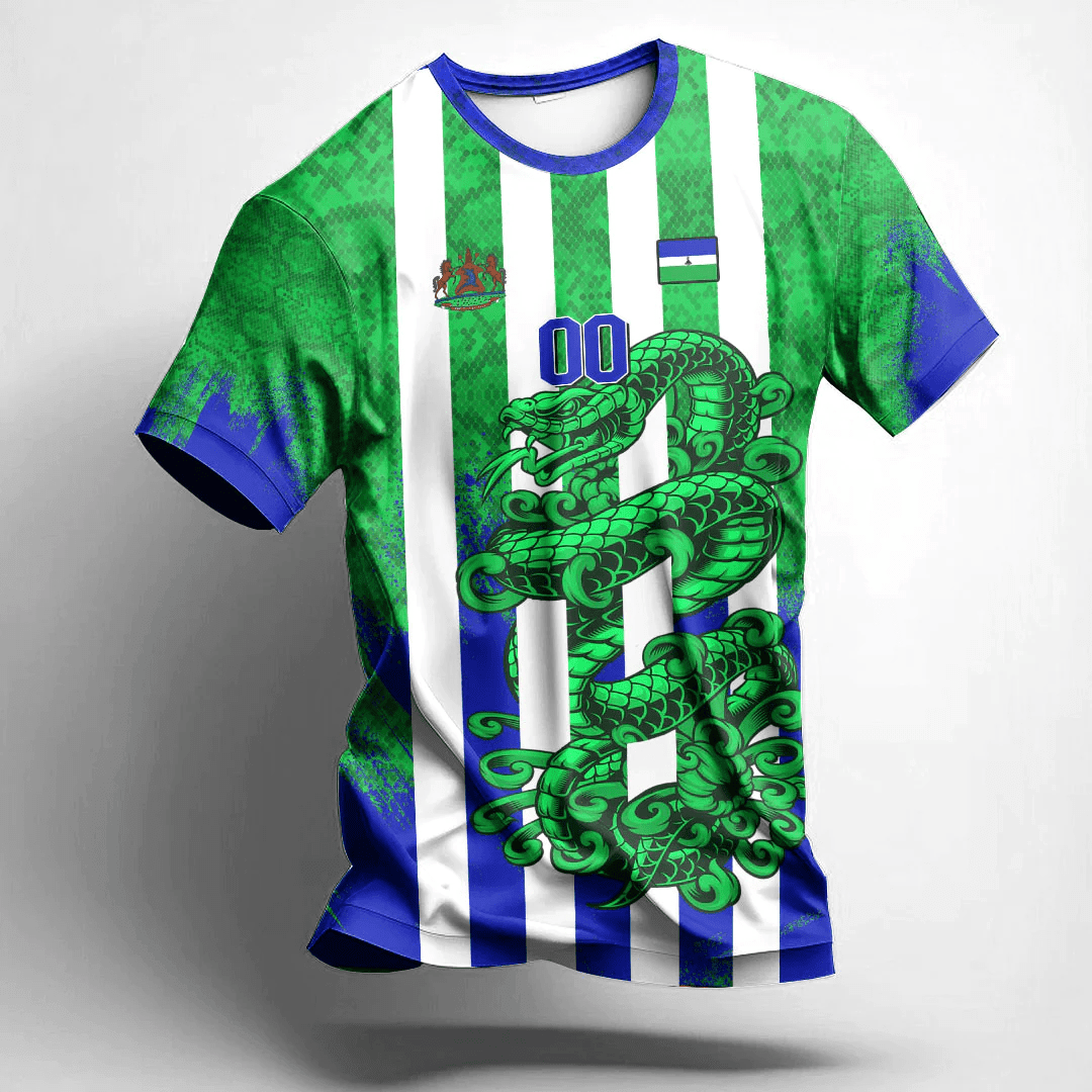 African T-shirt – (Custom) Africa Clothing Lesotho Green Version Snake...