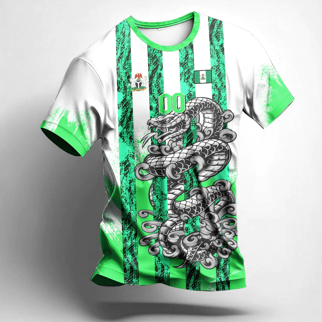 African T-shirt – (Custom) Africa Clothing Nigeria White Version Snake...