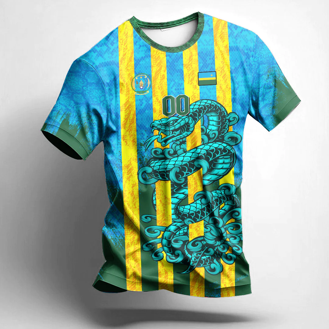 African T-shirt – (Custom) Africa Clothing Rwanda Blue Version Snake...
