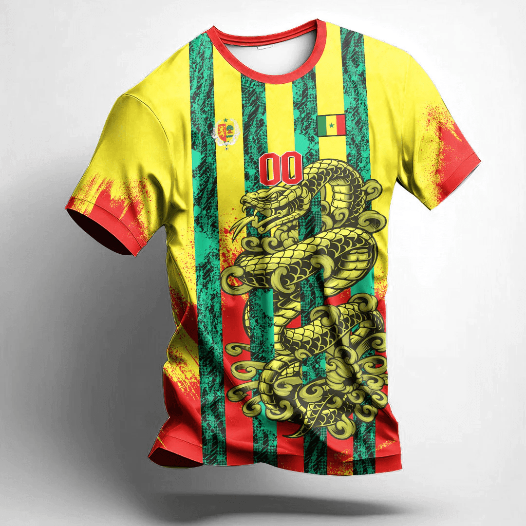 African T-shirt – (Custom) Africa Clothing Senegal Yellow Version Snake...