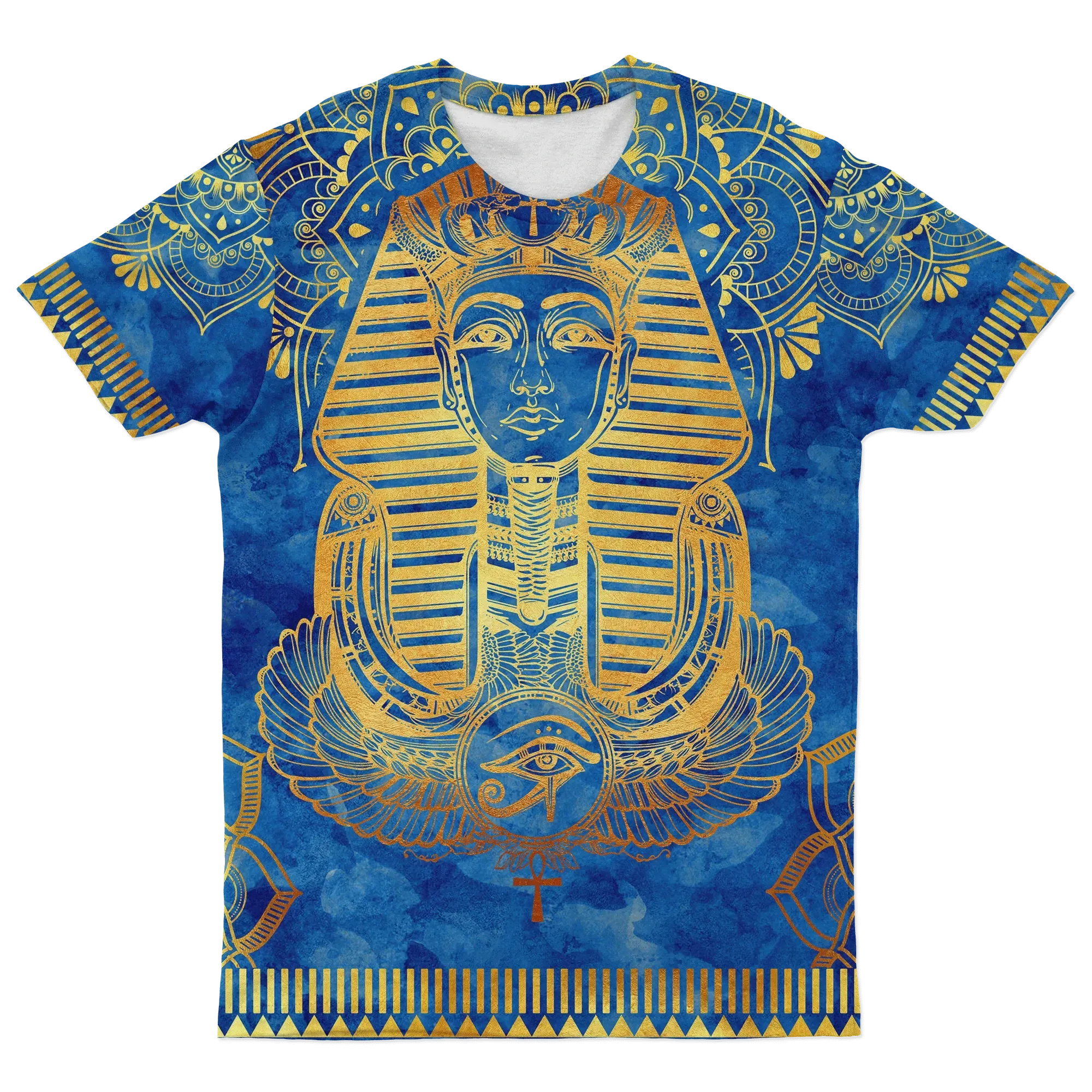 African T-shirt – Egyptian Pharaoh Pattern In Blue Tee