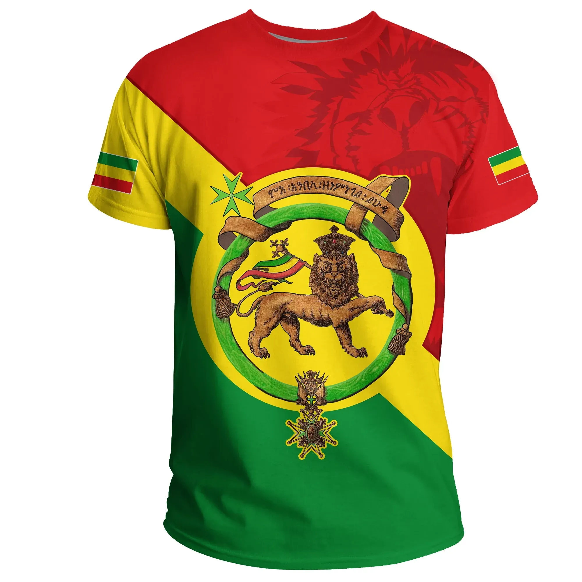 African T-shirt – Ethiopia Haile Selassie Dibujo Flag Tee