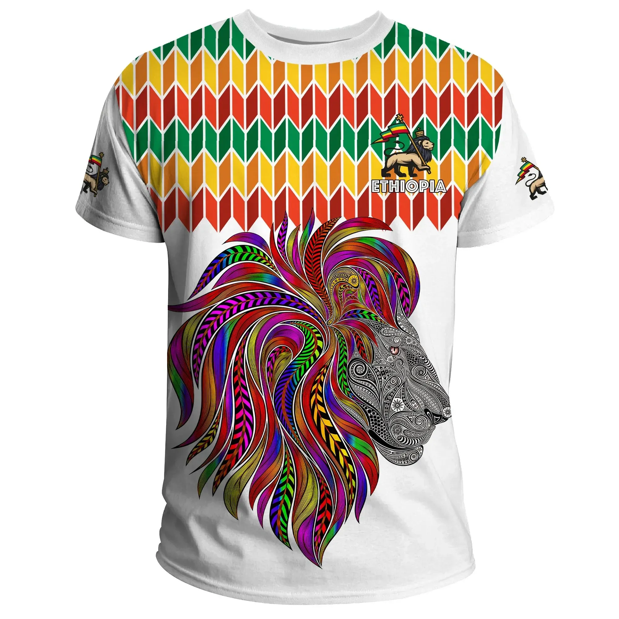 African T-shirt – Ethiopian Color Lion Pattern Tee