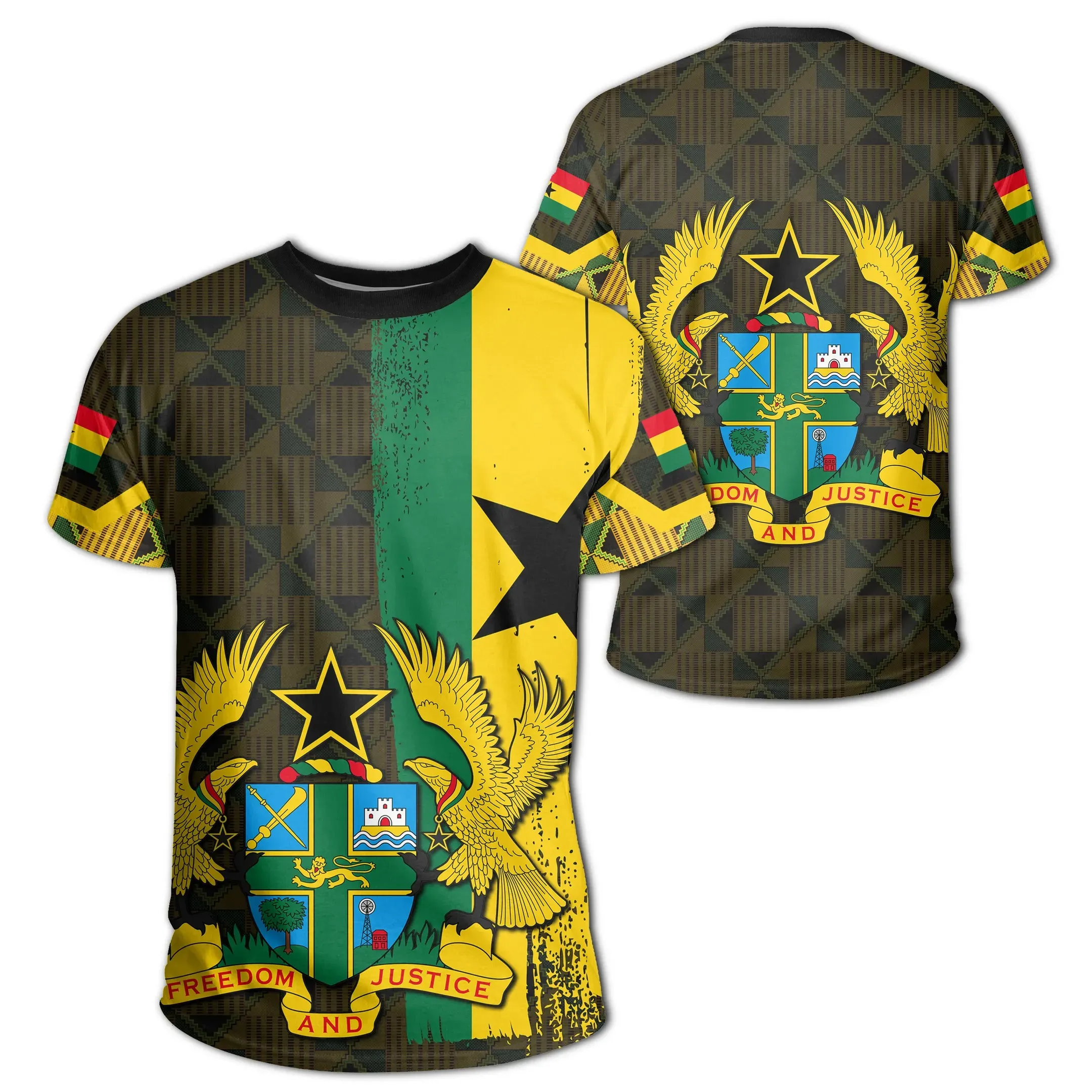 African T-shirt – Ghana Coat Of Arms Kente Tee
