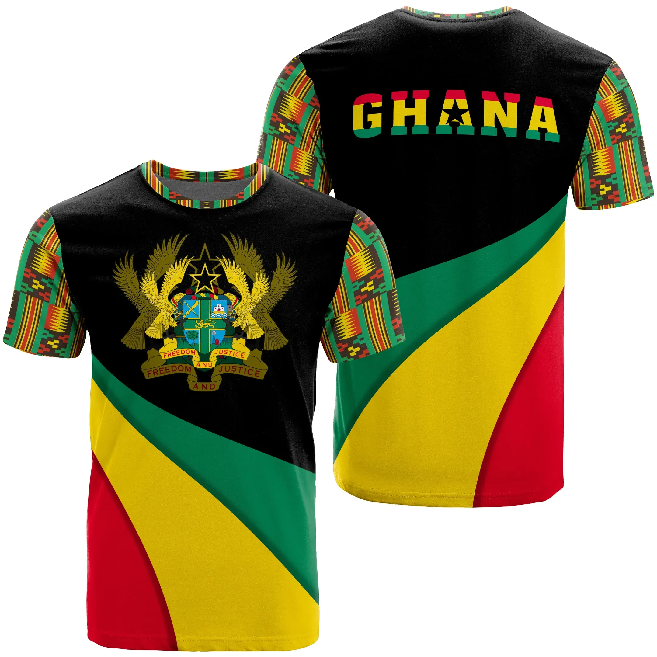 African T-shirt – Ghana Flag Kente Bend Style Tee