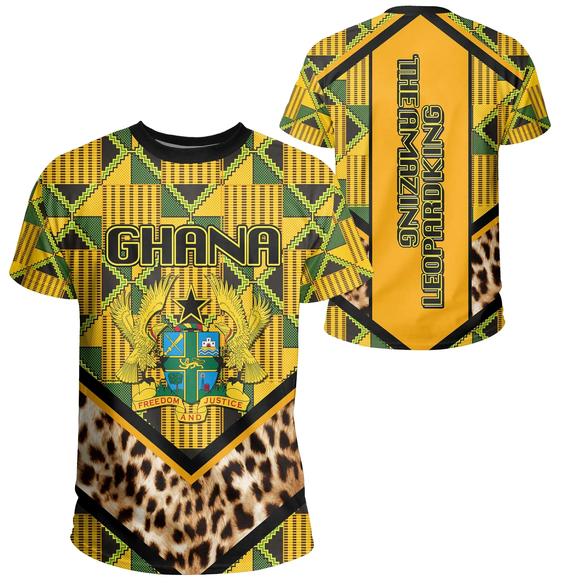African T-shirt – Ghana Leopard King Coat Of Arms Tee