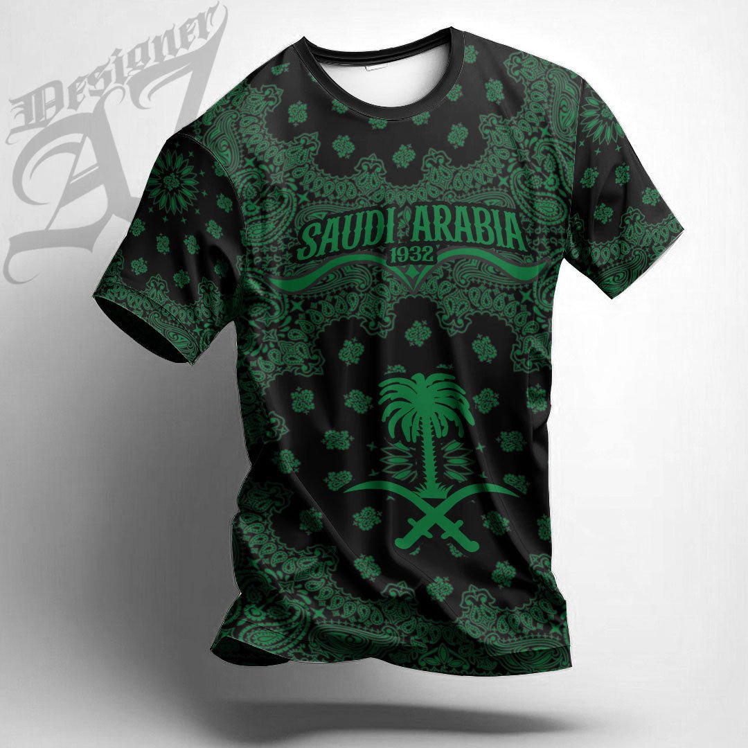 African T-shirt – Saudi Arabia Paisley Bandana “Never Out of...