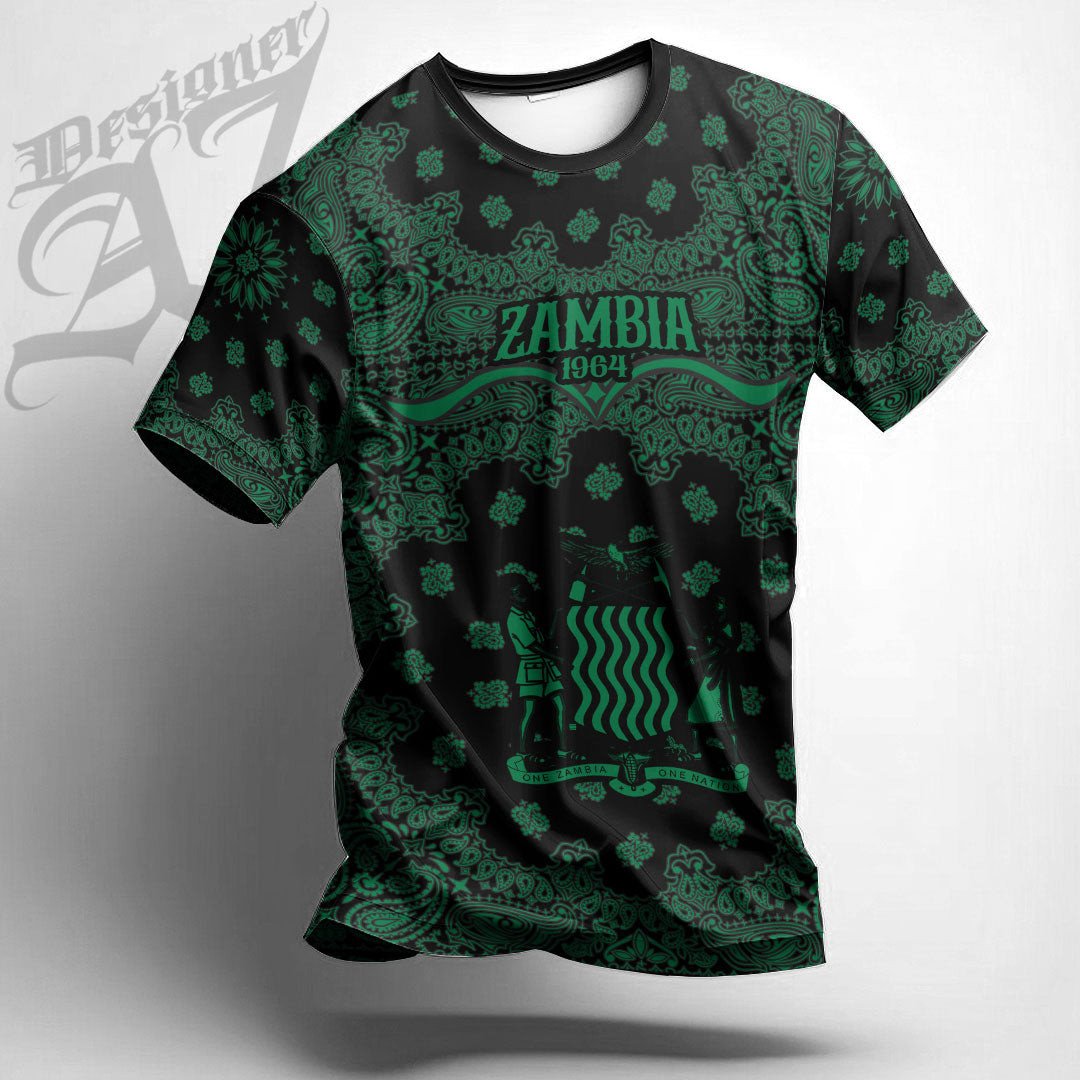 African T-shirt – Zambia Paisley Bandana “Never Out of Date”...