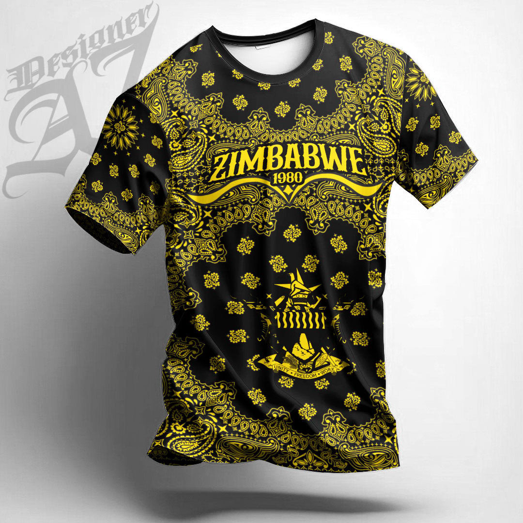 African T-shirt – Zimbabwe Paisley Bandana “Never Out of Date”...